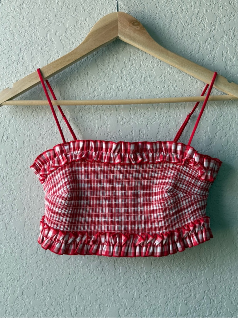 Colsie Red Smocked Ruffle Crop top